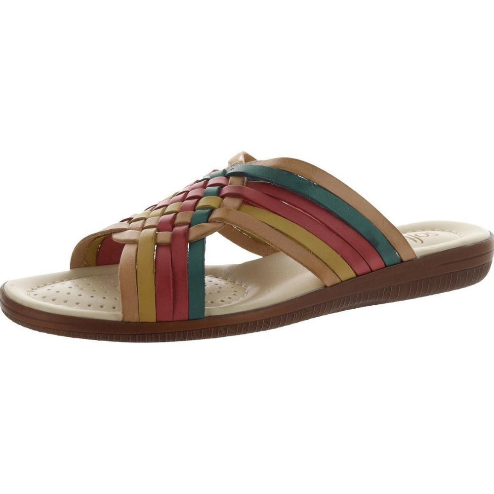 Softspots Womens Aqua Multi Leather Flat Sandals Shoes 9 Medium